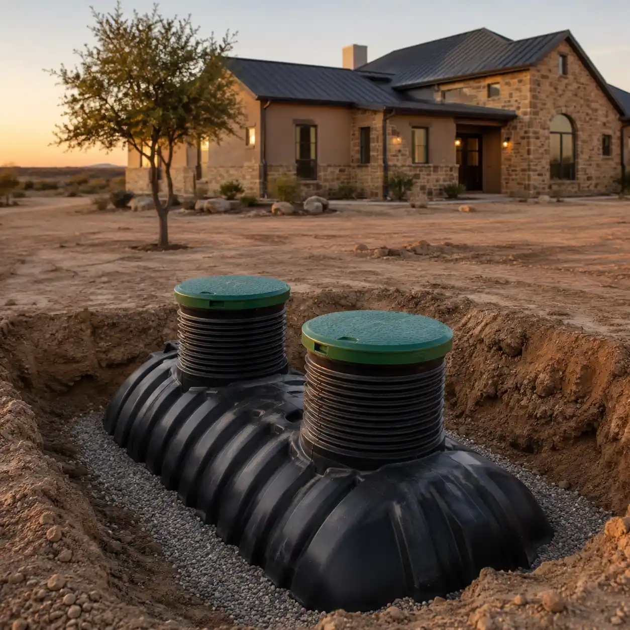 New septic system installation at a custom home