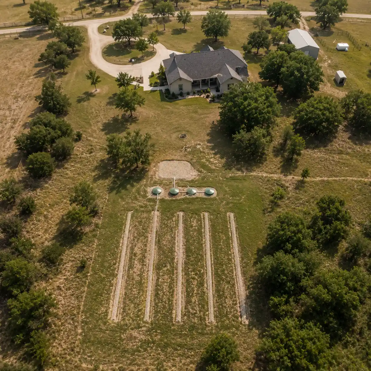 Aerial view of a rural drain field near Odessa, TX