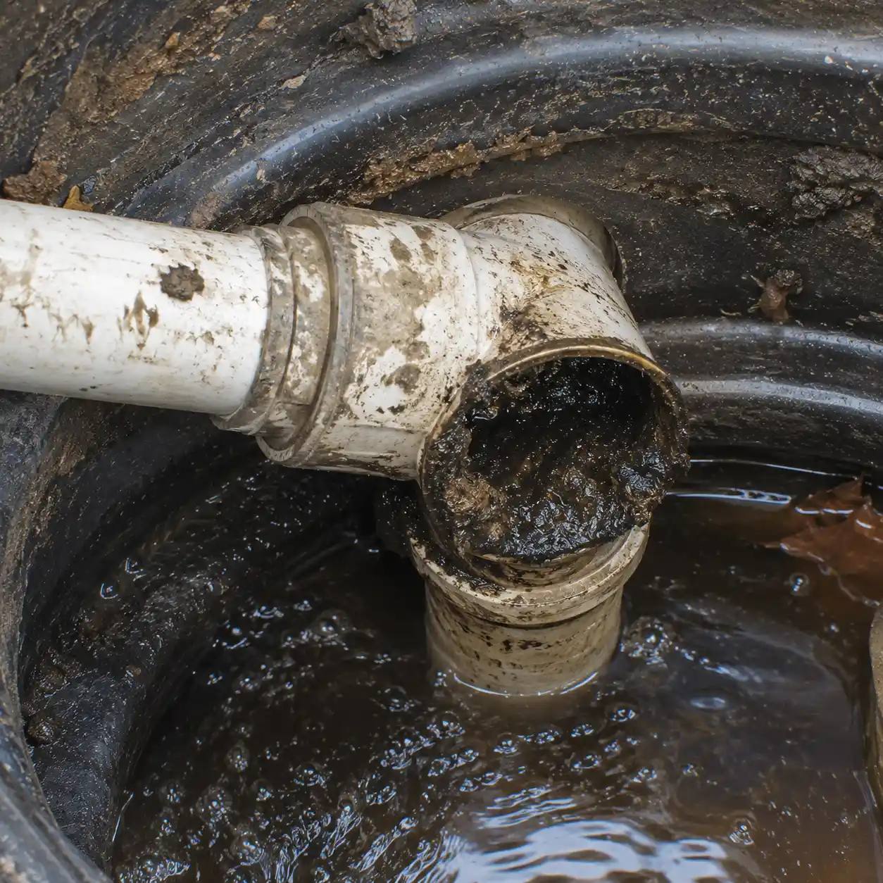 Septic inlet pipe being inspected