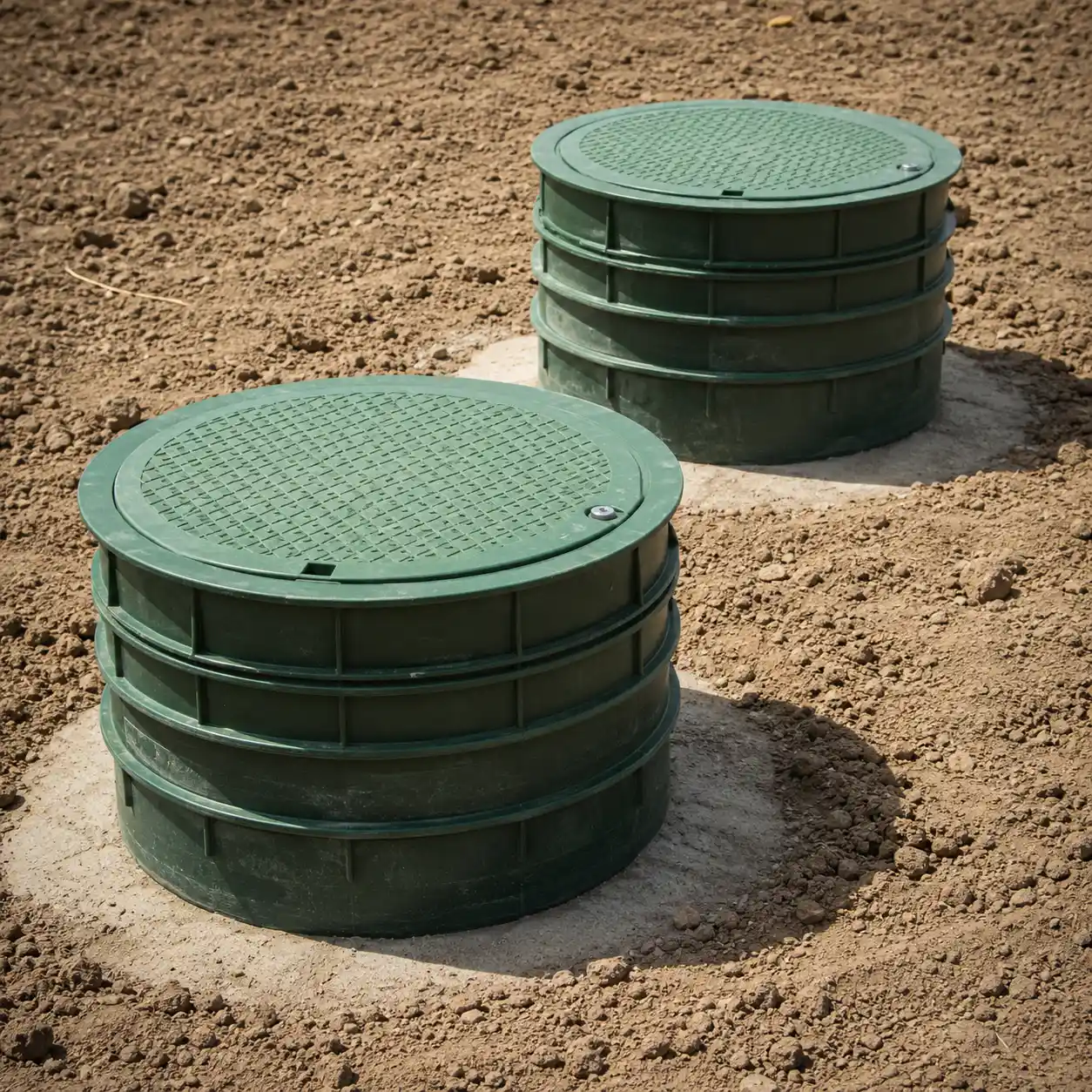 Septic risers set in West Texas caliche soil